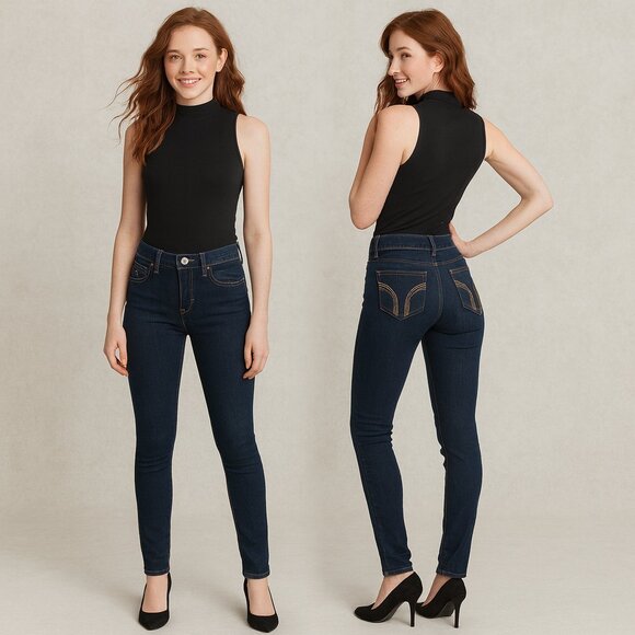 HOLLISTER✨Women’s Low-Rise Super Skinny Dark Wash Jeans👖- Size 3L💃 - Picture 1 of 15